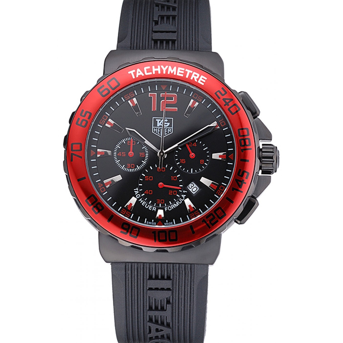 Tag Heuer Formula 1 Chronograph Black Dial Red Bezel Red Numerals 622407